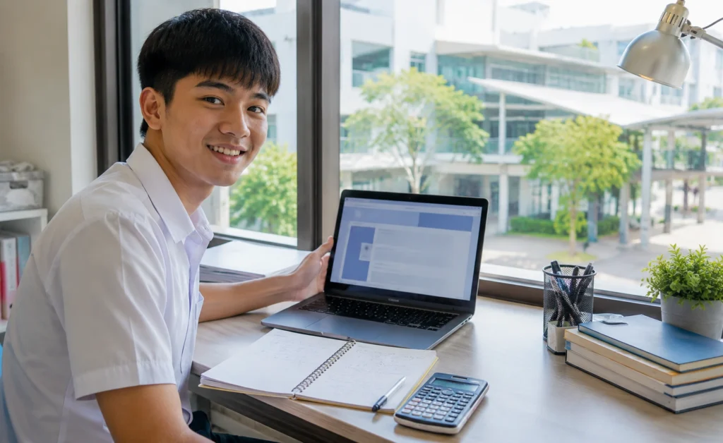 Singapore student checking JC cut off points 2026 after O-Level results