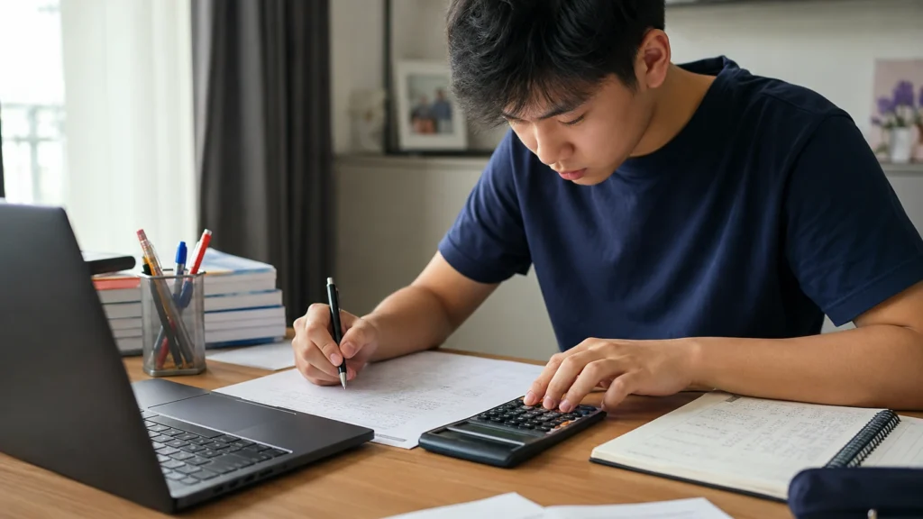 Student calculating L1R5 score for Singapore JC admission