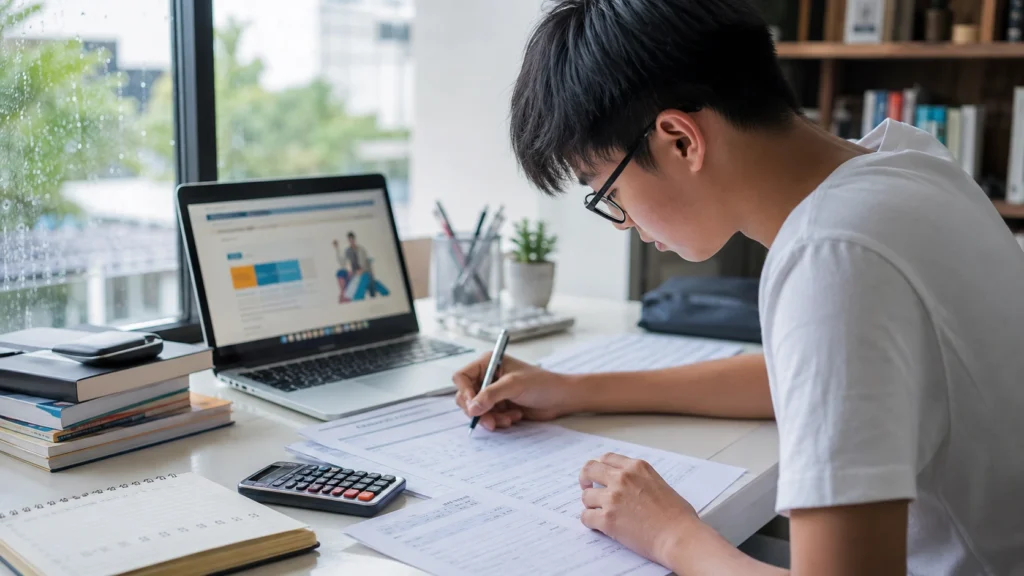 Student checking L1R5 score for Singapore JC admission
