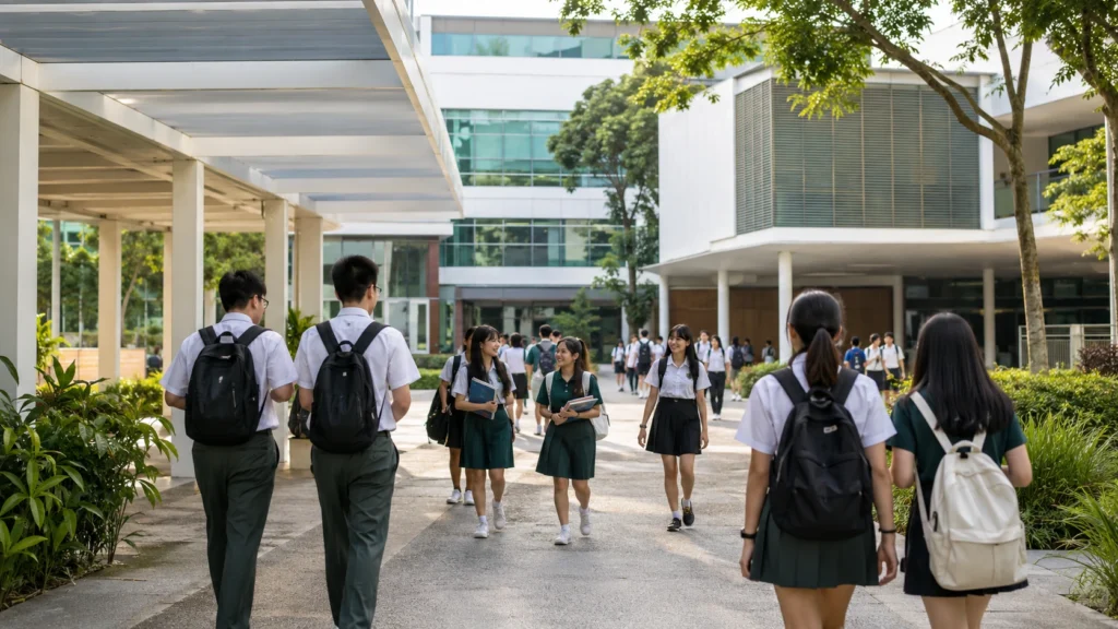 Students at a competitive Singapore Junior College campus