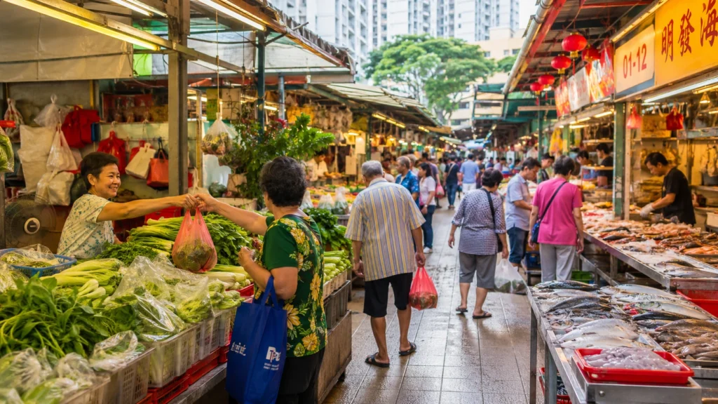 Woodlands Market Guide Singapore showing local residents shopping at a neighbourhood market
