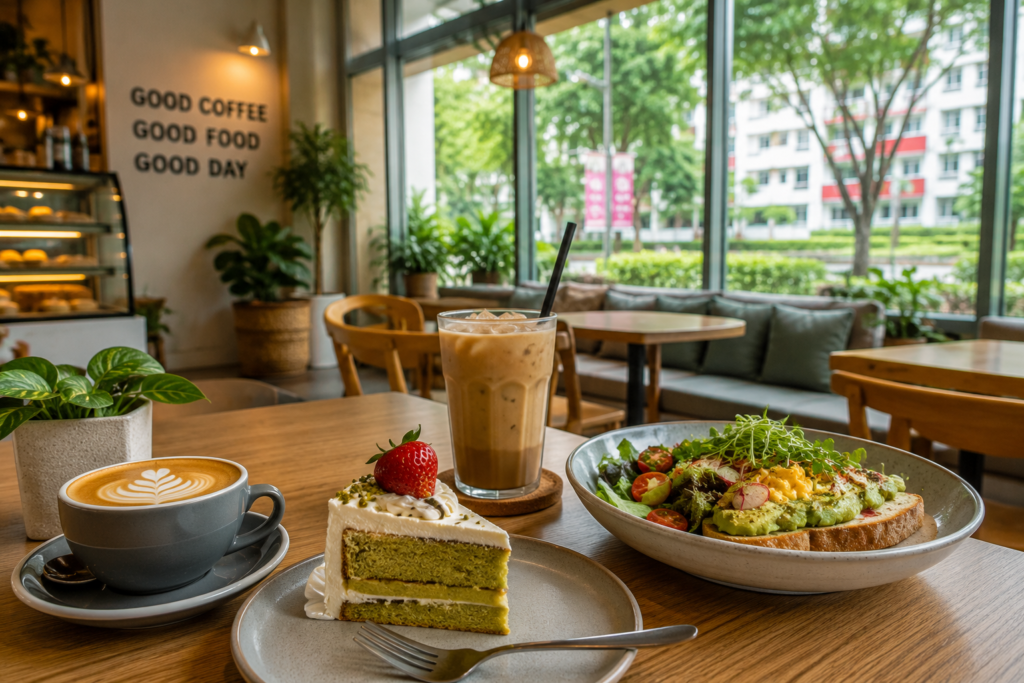 Modern café in Yishun Singapore serving specialty coffee, brunch, matcha cake, and fresh breakfast dishes featured in the Yishun Food Guide 2026.