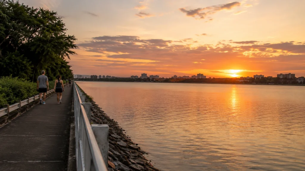 Yishun Dam sunset and evening waterfront view in Singapore