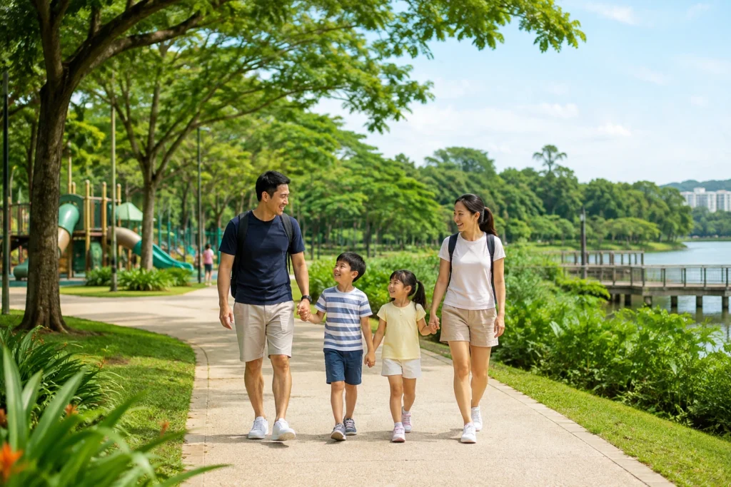 Family enjoying outdoor activities in Yishun, Singapore