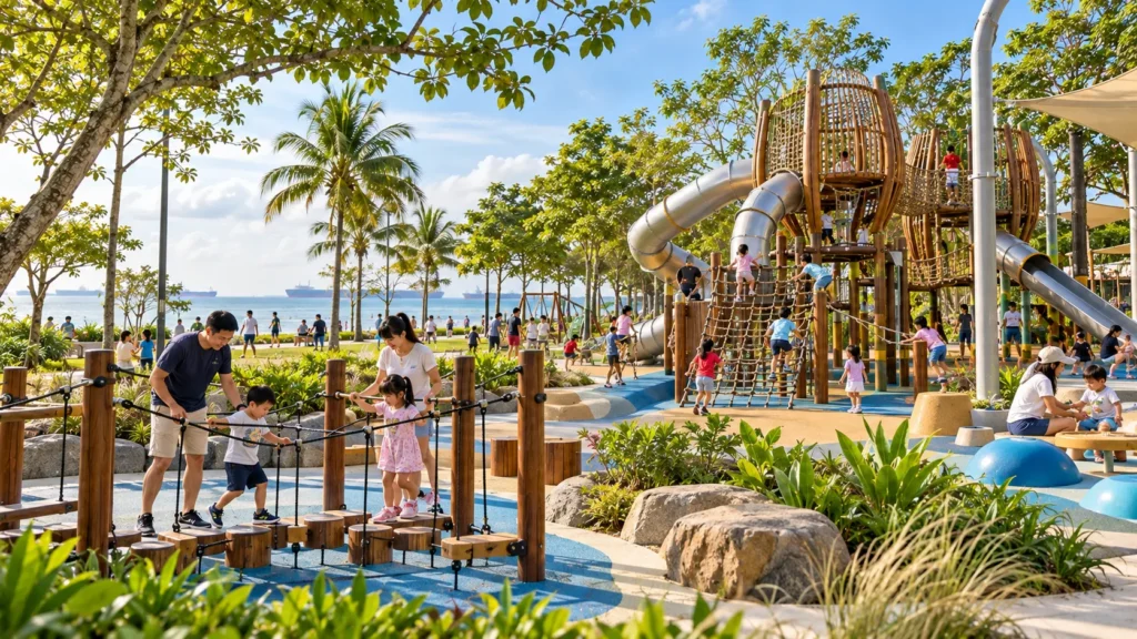 Family enjoying outdoor activities at East Coast Park Singapore