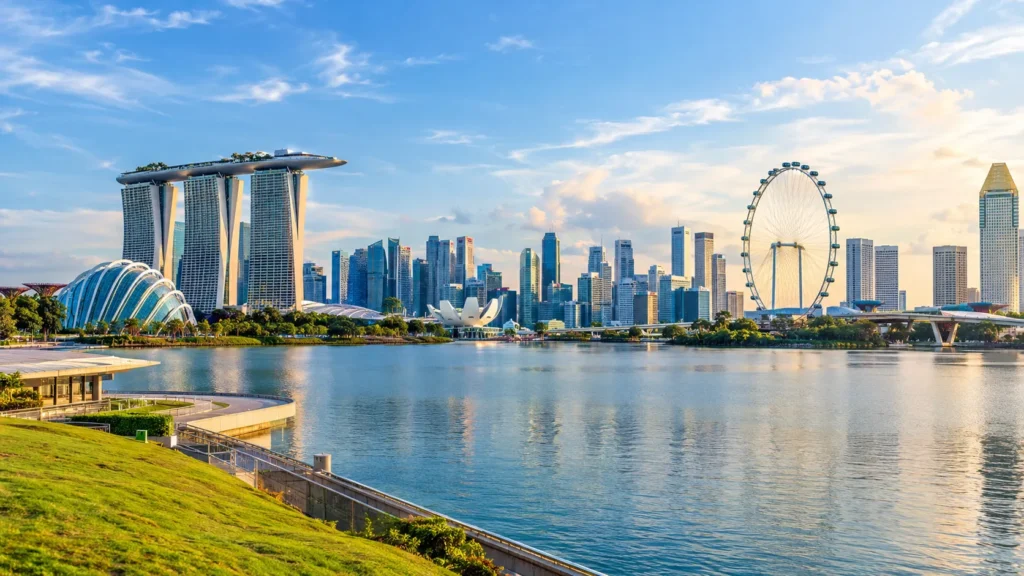 Marina Reservoir viewed from Marina Barrage Singapore with city skyline