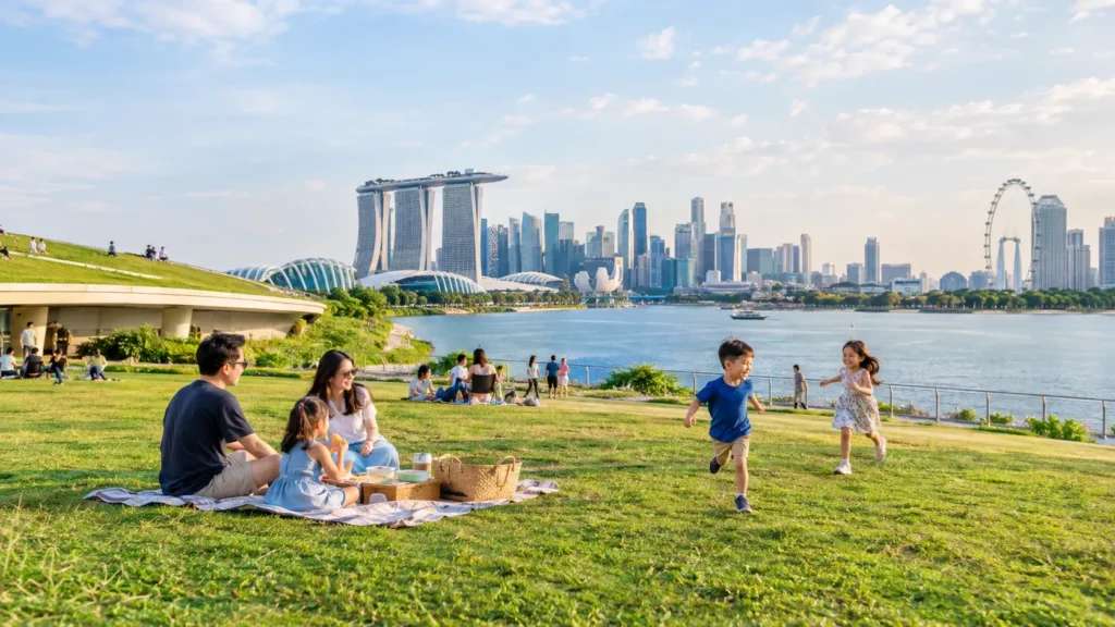 Family picnic and outdoor recreation at Marina Barrage Singapore