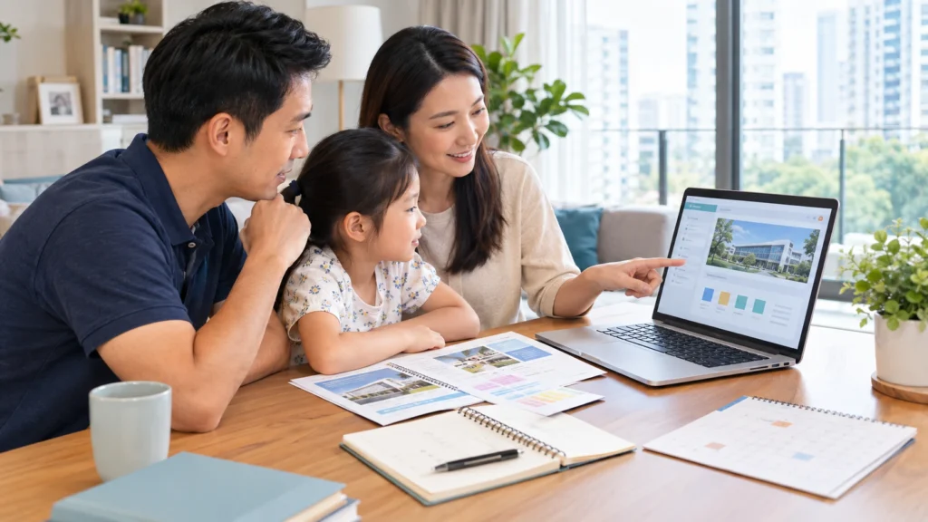 Parents researching P1 registration and primary school choices in Singapore