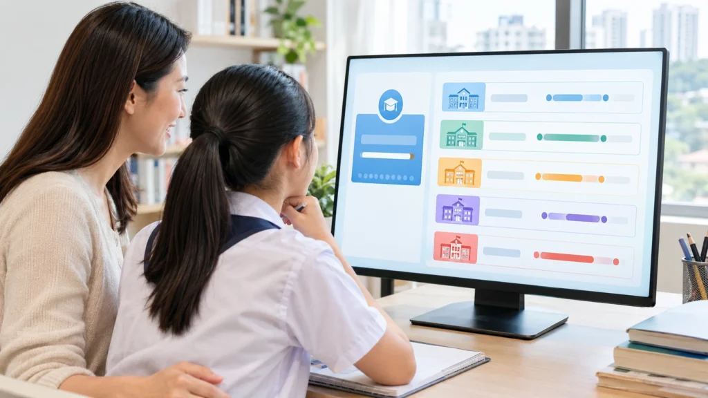 PSLE Achievement Level score compared with secondary school COP ranges