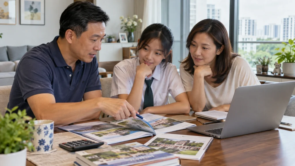 Parents comparing PSLE secondary school choices for Secondary 1 posting
