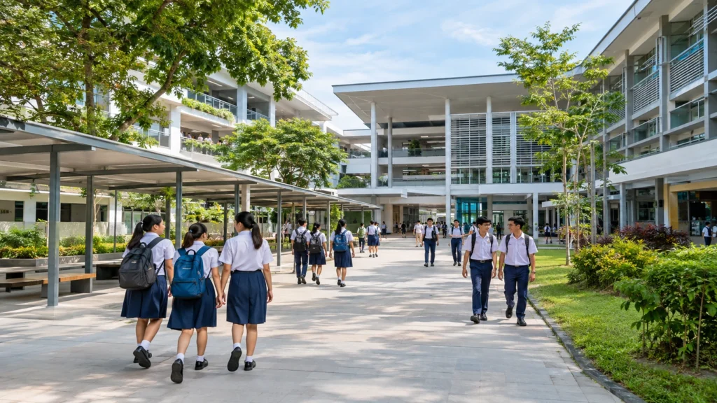 Singapore secondary school campus and students