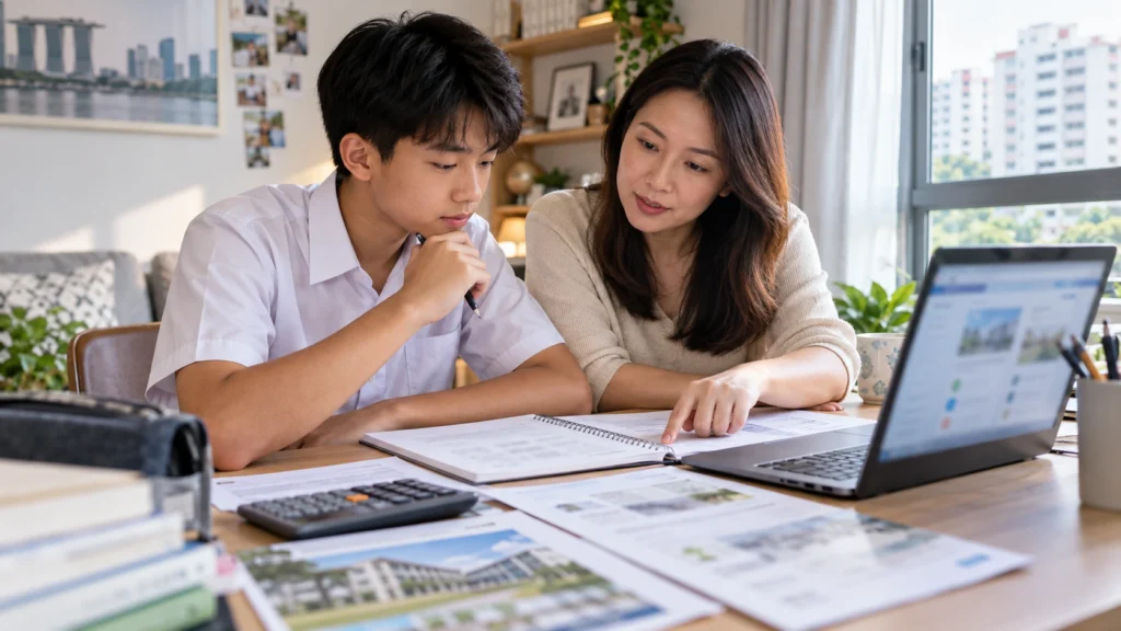 Parent reviewing secondary school COP 2023 with student