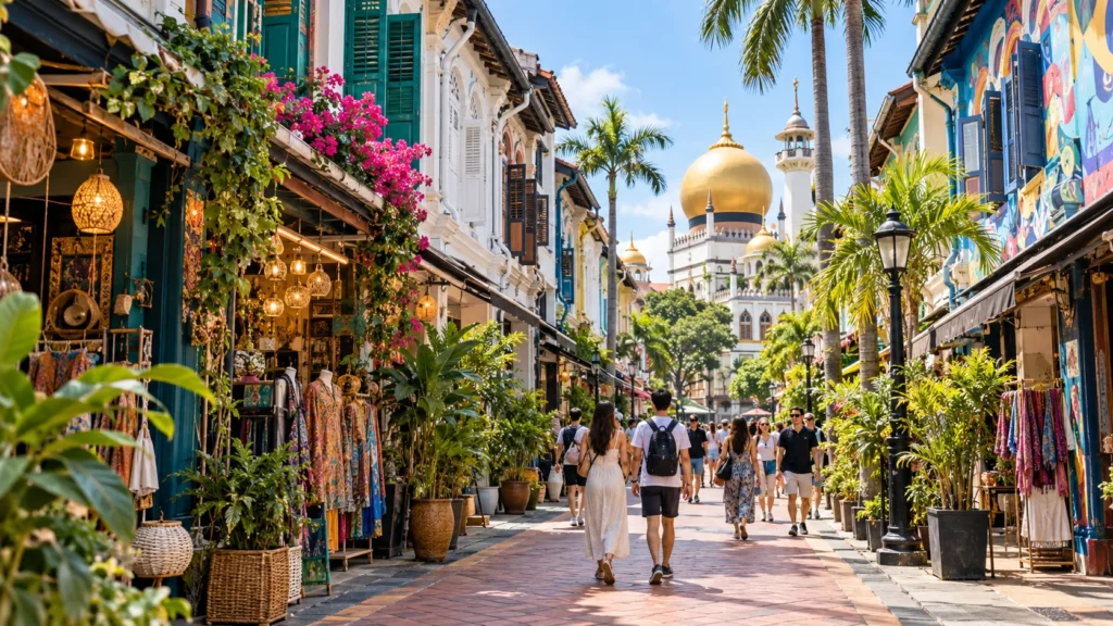 Heritage shophouses and pedestrian streets near Bugis Street Singapore