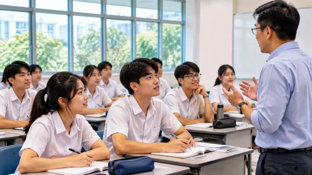 Students learning inside a modern Singapore junior college classroom