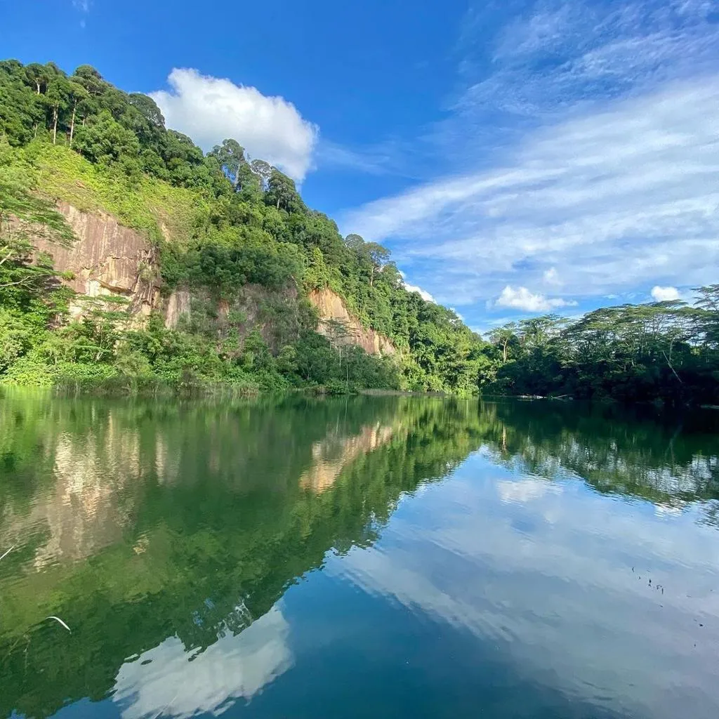 Singapore Quarry lake surrounded by lush greenery at Dairy Farm Nature Park