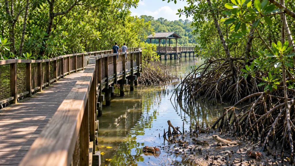 Mangrove Boardwalk through the wetlands at Sungei Buloh Singapore