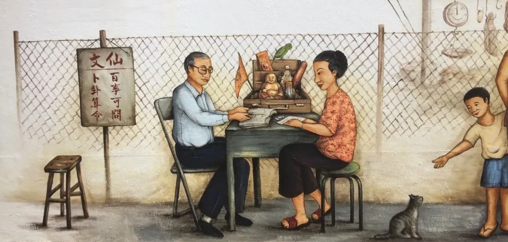 Heritage mural along a residential street in Tiong Bahru Singapore