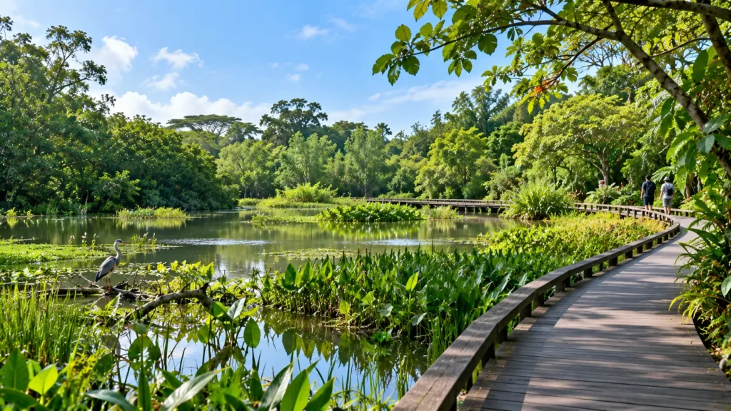 Wetland vegetation and natural greenery in the Marsh Garden area of West Coast Park Singapore