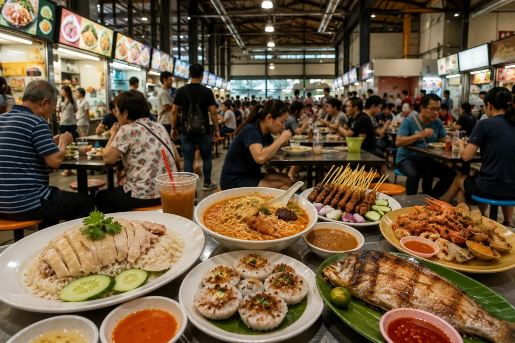 Bedok Hawker Centre Popular local food stalls at Bedok Hawker Centre in Singapore.