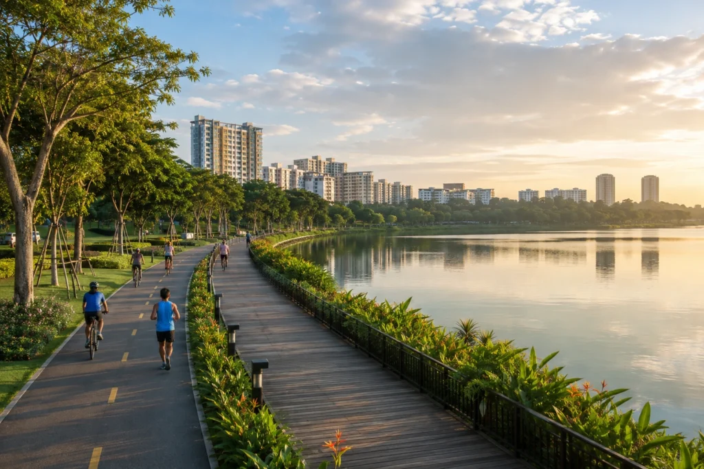 Bedok Reservoir Park Walking and cycling trail around Bedok Reservoir Park in Singapore.