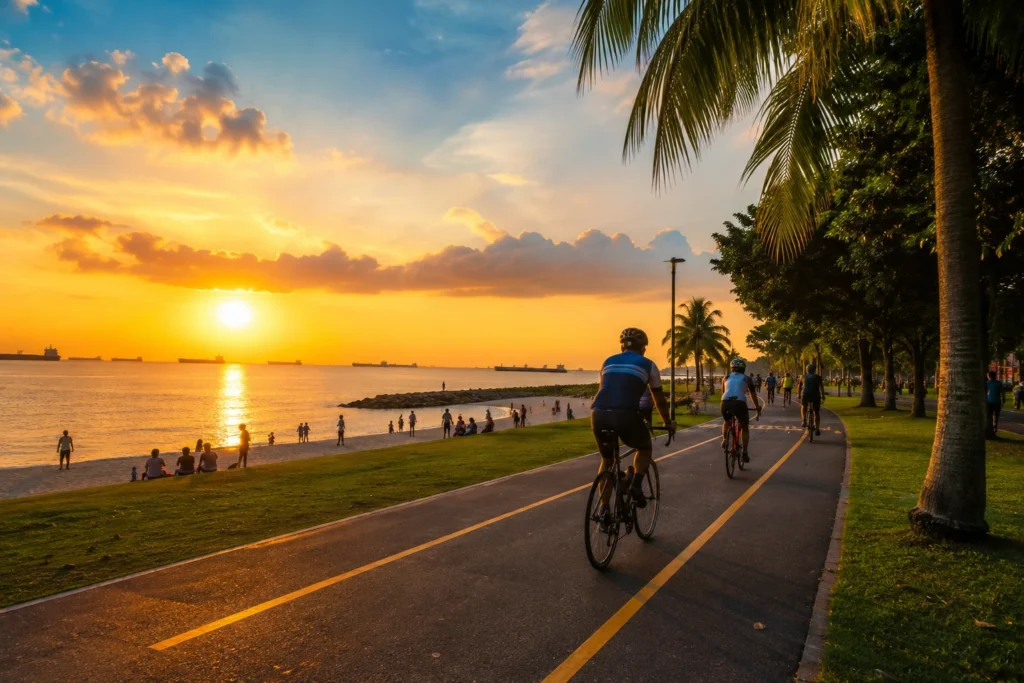 East Coast Park Singapore Sunset view at East Coast Park near Bedok in Singapore.
