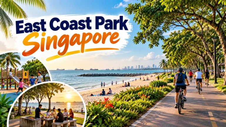 East Coast Park Singapore with cyclists and families by the coast