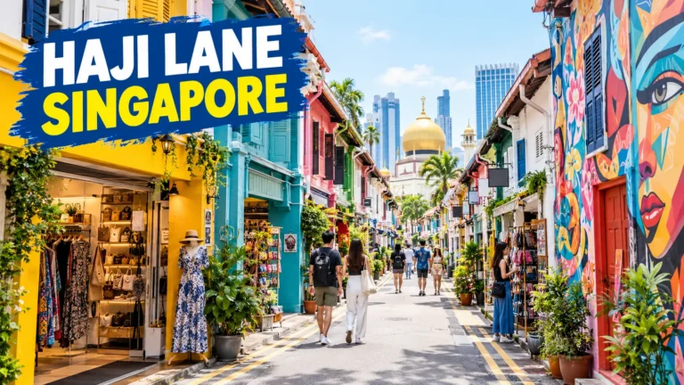 Haji Lane Singapore with colourful shophouses and street murals