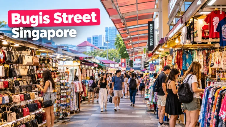 Bugis Street Singapore shopping market with colourful stalls and visitors