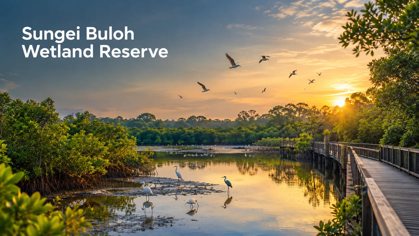 Sungei Buloh Wetland Reserve in northwest Singapore with mangroves and wetland birds